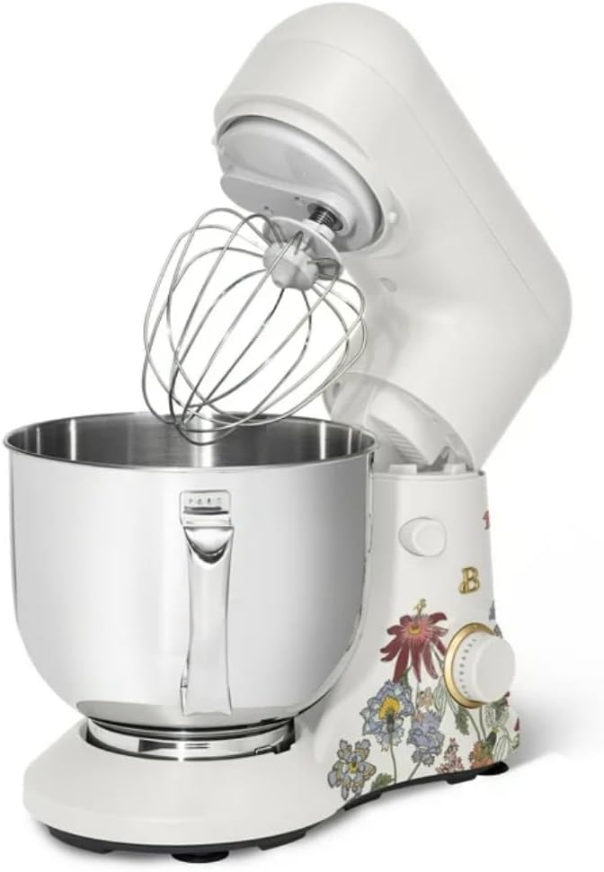 Beautiful 5.3QT 300W Stand Mixer with 12 Speeds, Tilt-Head, Splash Guard & Dishwasher-Safe Accessories, Soft Matte Finish – Mixes Up to 9 Dozen Cookies (Wildflower White Icing)