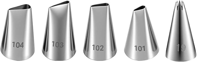 5 Pcs Piping Tips Set Piping Nozzles Set Stainless Steel Cupcake Icing Pipings Kit DIY Icing Nozzle Tool Frosting Tips for Cake Decorating
