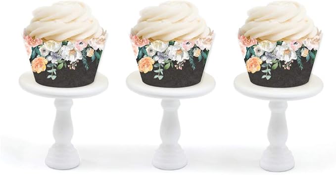 Andaz Press Party Cupcake Wrapper Decorations, Peach Coral Floral Flowers Roses on Chalkboard, 24-Pack, For Girls 1st Birthday Baby Bridal Shower Tea Party Themed Decorations