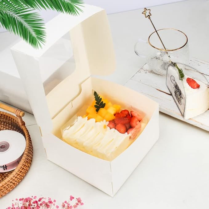 8 Inch Cake Boxes 24pcs Cake Boxe with window 8x8x5 Inches Bakery Boxes Cajas Pasteles for Cake,Pastries,Cookies,Pie,Birthday Party,Wedding (White)