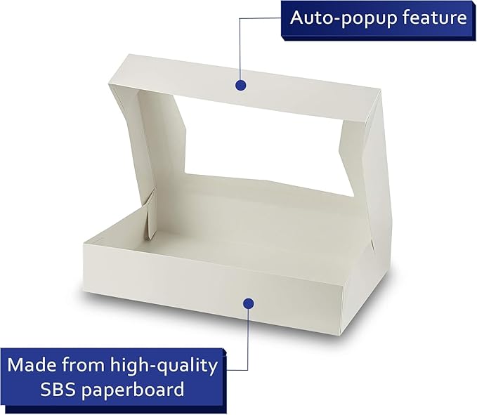 MT Products White Chocolate Covered Strawberry Boxes - 12" x 8" x 2.25" (Pack of 25) Auto Pop-Up Bakery Boxes with Window - Made in USA