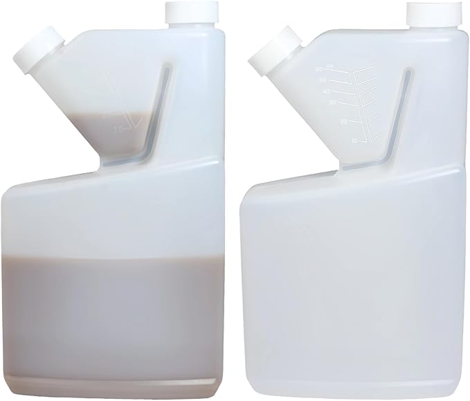 17oz Tip & Pour Measuring Containers with Lids (2 Pcs) – Plastic Tip Measure Bottles, Up to 2oz Precise Measuring Capacity, Reusable Measuring Cups, No Extra Measuring Cup Needed