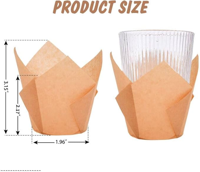 200Pcs Tulip Cupcake Liners Muffin Baking Liners Holders Premium Baking Cups Cupcake Wrappers Christmas Cupcake Lliners for Weddings, Birthdays, Anniversaries, and Special Occasions（Natural）