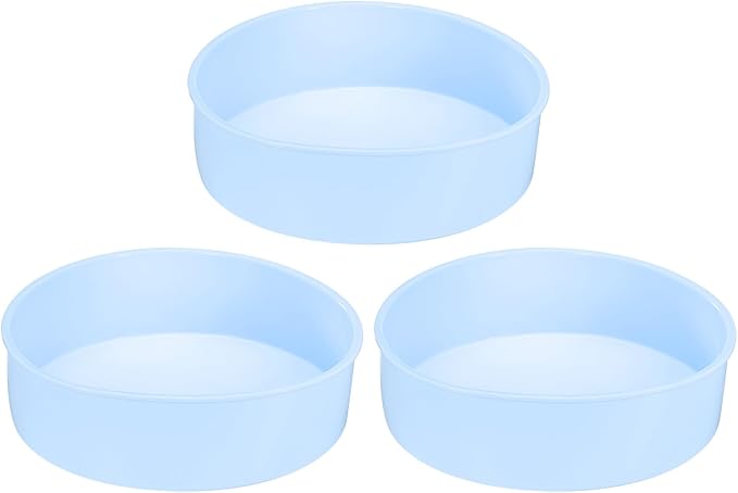 HARFINGTON 3 Pcs Round Cake Pans 7.8" Nonstick Quick Release Silicone Cake Mould Bakeware Tools for Baking Cupcakes Bread Pizza, Blue