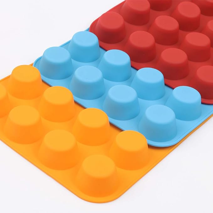 Silicone Muffin Pan, Cupcake Pan, 24 Cups, Food Grade Egg Muffin Baking Silicone Molds, Non-stick, 3 Pcs