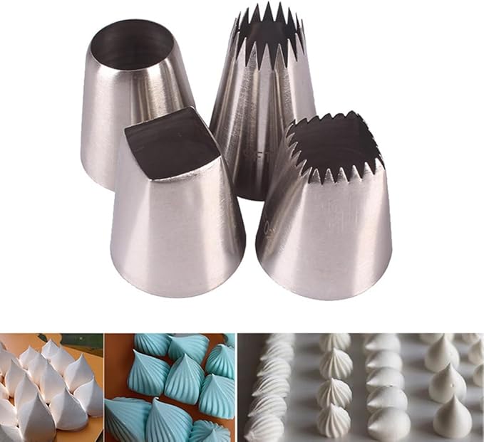 Large Piping Nozzles, 4Pcs #9FT #F02#F06#R22L Stainless Steel Seamless Icing Piping Nozzle Tip Set for Cupcakes and Baking