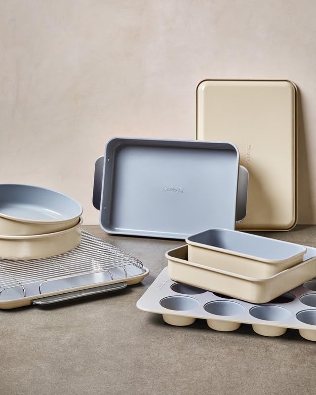 Caraway Non-Stick Ceramic 9” Circle Pan - Naturally Slick Ceramic Coating - Non-Toxic, PTFE & PFOA Free - Perfect for Birthday Cakes, Tartes, & More - White