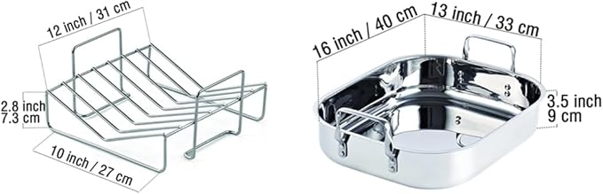 Cooks Standard Stainless Steel Roaster Pan with V-Shaped Rack, 16-Inch by 13-Inch Turkey Roasting Pan Bakeware for Oven, Rectangular