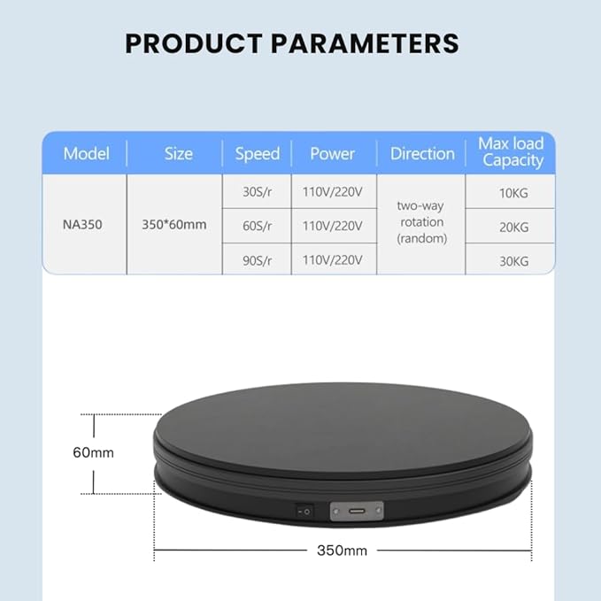 fotoconic Black Electric Motorized Rotating Turntable Display Stand, 14 Inch / 35cm Diameter, 110 Lb Centric Loading for Shop Display