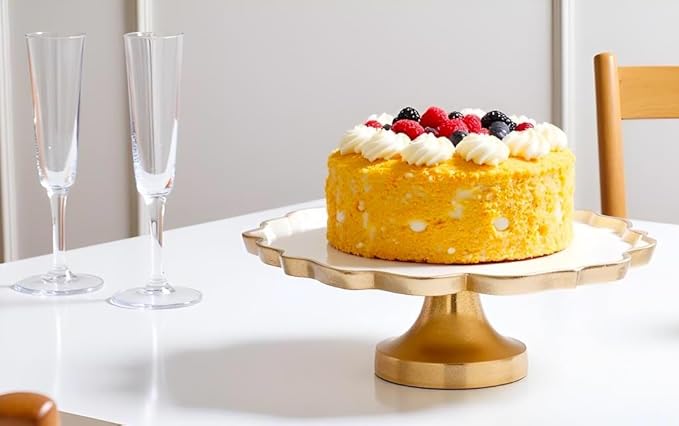 Cruiser’s Caché 16" Sculpted Metal Cake Stand, White Enamel and Rustic Gold Finish, Handcrafted