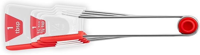Dreamfarm Levoons Self-Levelling Measuring Spoon Set, Measures 1/4 Teaspoon up to 1 Tablespoon - Pack of 4, Red