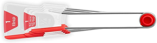 Dreamfarm Levoons Self-Levelling Measuring Spoon Set, Measures 1/4 Teaspoon up to 1 Tablespoon - Pack of 4, Red