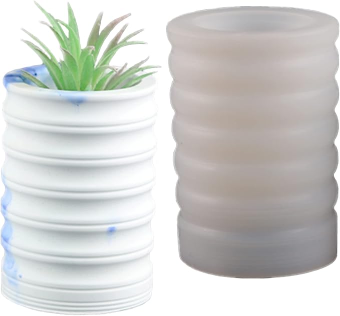 Striped Cylindrical Plaster Vase Flower Pot Silicone Mold Succulent Planter Concrete Mold Pen Holder Cement Clay Epoxy Resin Mould
