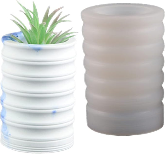 Striped Cylindrical Plaster Vase Flower Pot Silicone Mold Succulent Planter Concrete Mold Pen Holder Cement Clay Epoxy Resin Mould
