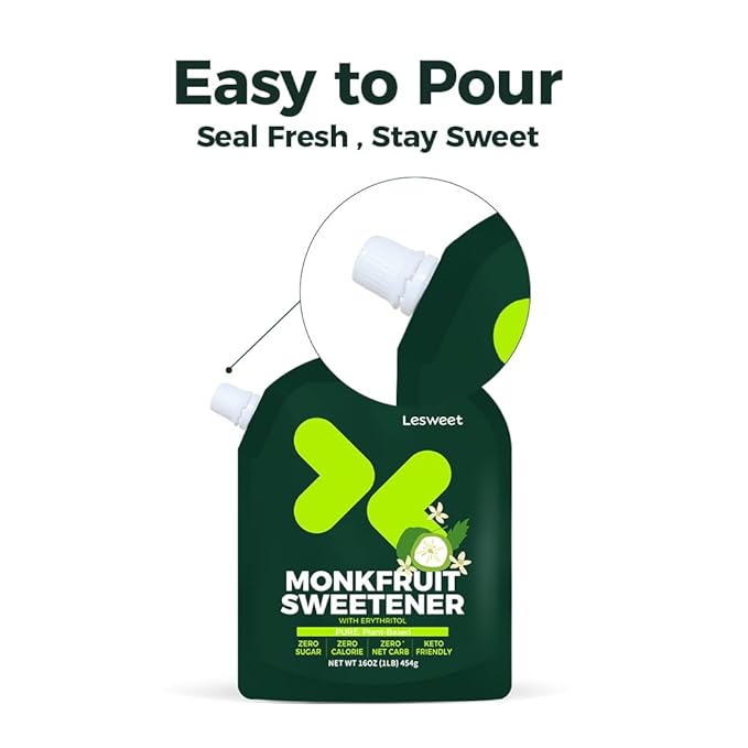 Lesweet Monk Fruit Sweetener with Erythritol, Monk Fruit Extract, 1:1 White Sugar Substitute, Zero Calorie, Keto Friendly, Non-GMO, Perfect for Coffee & Baking, 16 oz (Pack of 3)