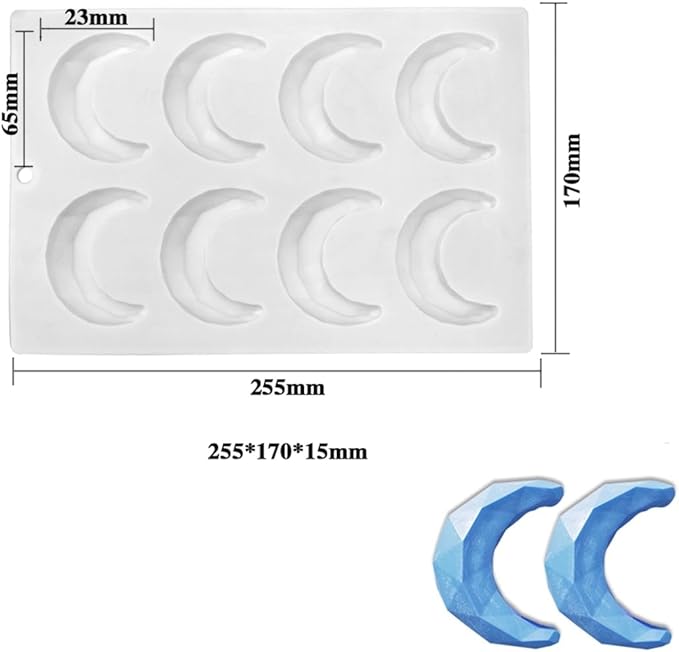 mostsom Chocolate 3D Diamond Moon Design Silicone Cake Mold Soap Moulds DIY Car Pendant Gypsum Plaster Heart Mold Handmade Candle Mold (Moon G_10.2X6.8X0.6 inch)