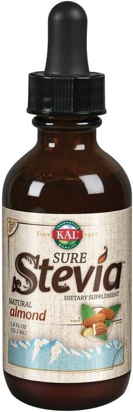 KAL Sure Stevia Drops, Natural Almond Flavor, Low Carb, Zero Calorie Sweetener, Keto Friendly, Great Tasting Liquid Stevia, Low Glycemic, 60-Day Money Back Guarantee, Approx. 354 Servings, 1.8 FL OZ