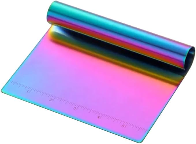 Premium Metal Cake Scraper & Pastry Cutter – Multi-Purpose Stainless Steel Dough Scraper with Ruler – Non-Slip Grip – Ideal for – Gold, Rose Gold & Rainbow Colors (rainbow)