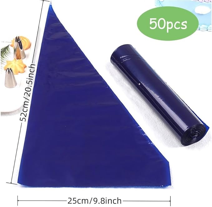 21 inch Large Icing Piping Bags for Frosting, with 6 Pcs Seal Reusable Icing Bag Ties, 50 Pcs Extra Thick Big Disposable Pastry Bags for Bakery, Party Dessert, Birthday Cake Decorating