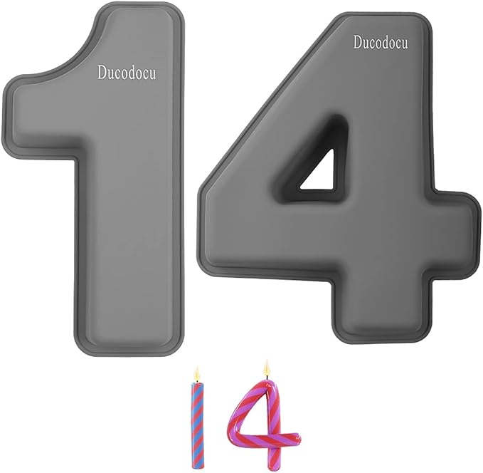 Ducodocu Silicone Number Cake Pan Large 3D Number Cake Mold Baking Forms Novel Cake Tins DIY Baking Mold for 15/51th Birthday Wedding Anniversary 10 inch Number of 1&4 Grey, Purple