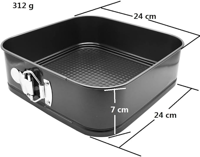 1 Piece Square Springform Cake Tin for Baking Non Stick, Pudding Pan, Bake Tin for Cake, Carbon Steel, 24 cm
