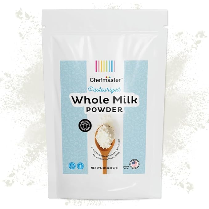 Whole Milk Powder by Chefmaster, Non-GMO & Pasteurized Dry Milk, Shelf-Stable for Baking, Cooking, Drinks, Travel & Camping, High in Calcium & Protein, Quality Crafted in USA, 20 oz
