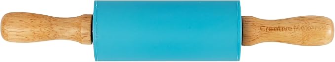Small Rolling Pin for Kids, Non-Stick Silicone Surface with Wooden Handles for Play Dough and Baking Rolling Pin (Sky Blue)