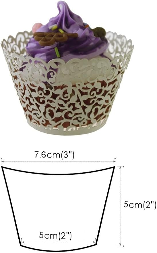 100pcs Cupcake Wrappers Artistic Bake Cake Paper Cups Little Vine Lace Laser Cut Liner Baking Cup Muffin Case Trays for Wedding Party Birthday Decoration (Beige)
