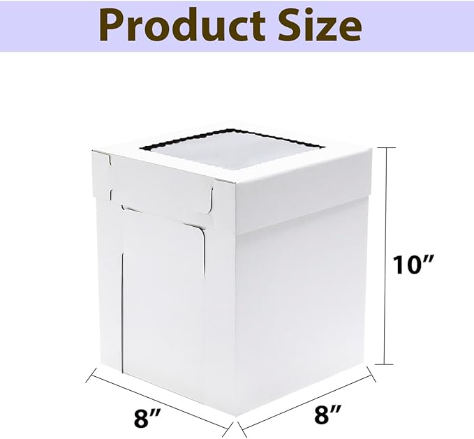 JJO Tall Cake Boxes for Tier Cakes,6 Pack 8x8x10 Inch,White Cake Boxes,Sturdy Tall Cake Carrier, Disposable Cake Containers
