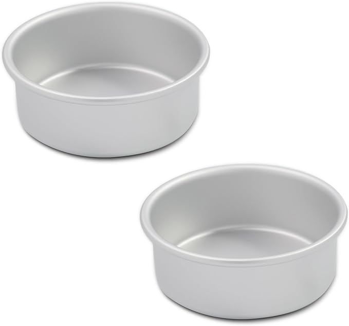 Aluminum smash cake 4 inch round Cake Pan,anodized aluminum 2 inch deep 2 piece,layer cake pan, baking pan For birthday cake, party Silver (4×2 round Cake Pan, Set of 2)