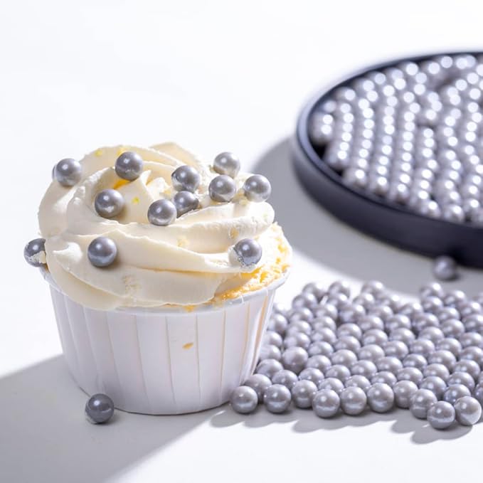 Grey Sprinkles Edible Pearls,Cake Sprinkles 130g 4.6OZ,Cookie Sprinkles,Sugar Pearl, Edible Candy Pearls for Cake Cupcake Decorationg (7mm-Gray)