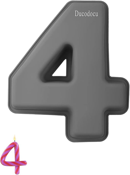 Ducodocu 3D Silicone Cake Pans Large Number Cake Mould Novelty Cake Tins DIY Baking Mold for Birthday Wedding Anniversary 10 inch Number of 4