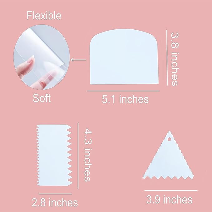 Dough & Bowl Scrapers Plastic Icing Smoothers Dough Cutters Bench Scrapers, Set of 7 Cake Scraper and Smoother Tools for Cake Decorating