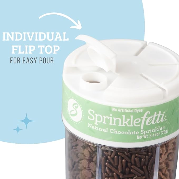 Sweets Indeed Dye-Free Chocolate Sprinkles – 2.75 oz 6-Cell Mix with Jimmies, Star Shapes & Confetti Circles | Natural Brown Sprinkle Set for Cookies, Cakes, Cupcakes & Dessert Decorating