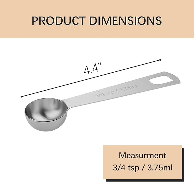 2PCS 3/4tsp (1/4tbsp, 1/8oz, 3.75ml) Single Measuring Spoon, Stainless Steel Individual Teaspoons Only