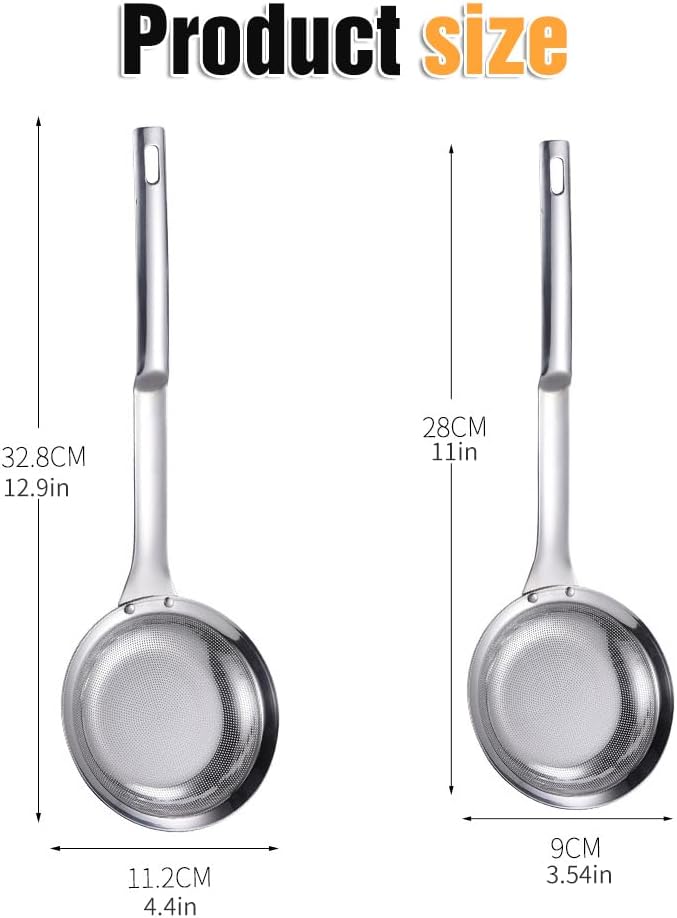 Fine Mesh Stainless Steel Colander, 2024 New Stainless Steel Fine Mesh Strainer for Oil Filter Skimming Grease and Foam, Premium Skimmer Spoon Fine Mesh Strainer with Long Handle (A-2Pcs)