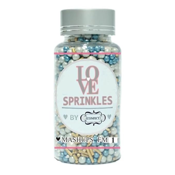 Confect Blue & Gold Pearl Cake Sprinkles Mix with White Pearls – Decorative Edible Topping for Cakes, Cupcakes & Desserts | Vegan, Gluten-Free, Nut-Free, Soy-Free, Dairy-Free, Palm Oil-Free- 4.2 Oz
