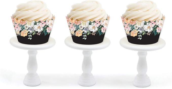 Andaz Press Party Cupcake Wrapper Decorations, Peach Coral Floral Flowers on Black, 24-Pack, For Girls 1st Birthday Baby Bridal Shower Tea Party Themed Decorations