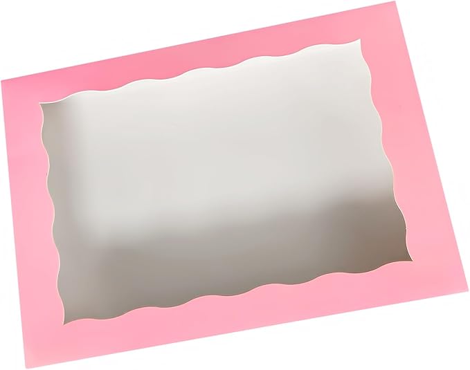 8-PACK Pink Pastry Bakery Box 14x10x3inch,Large Donuts,Muffins,Cookies Boxes with PVC Window - Auto-Pop up Paper Box Nature Cardboard Take Out Container,Pack of 8
