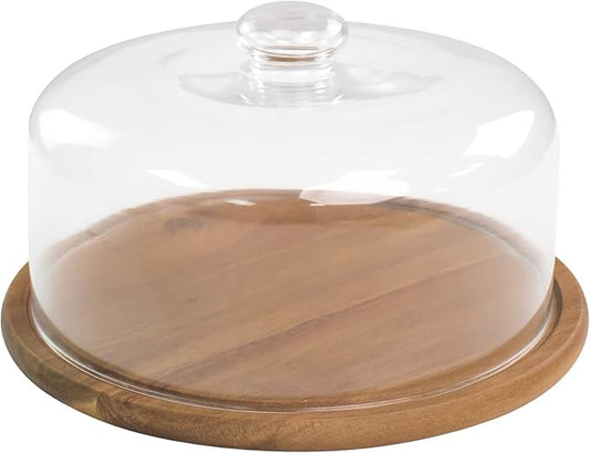 10.2''Glass Dessert Dome with Base, 11.8"Decorative Cake Tray with Glass Dome Cover, Cake Fruit Display Server Tray for Kitchen, Birthday, Weddings, Appetizer Dessert & Cheese Serving Platter