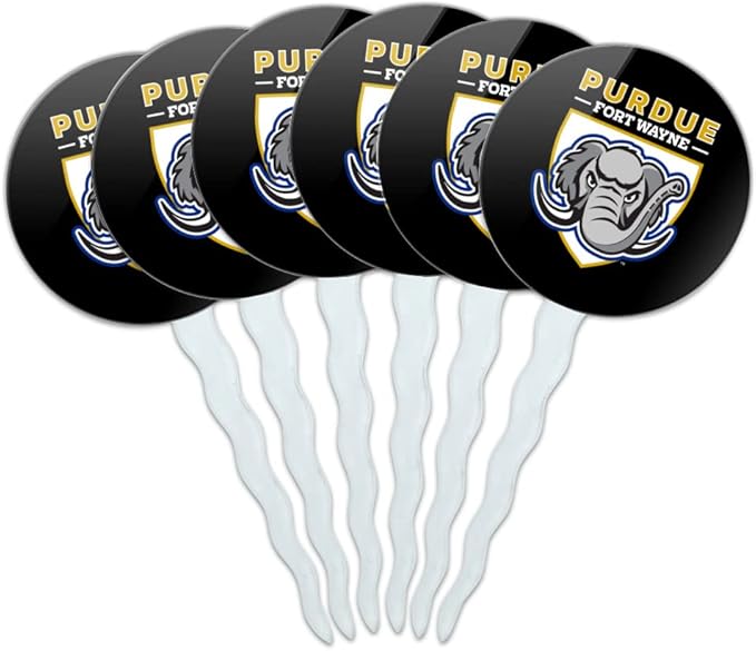 Purdue University - Fort Wayne Primary Logo Cupcake Picks Toppers Decoration Set of 6