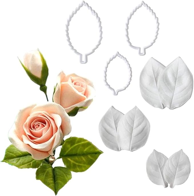 15PCS Rose & Peony Fondant Mold Kit, Silicone Gum Paste Sugar Craft Flower Veining Set for Birthday Cake Decoration