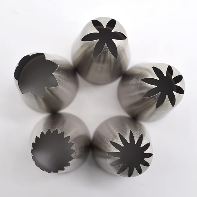 5 Pack Extra Large Piping Nozzles, 9FT 1B 1C 1E 356# Seamless Stainless Steel Piping Icing Tips for Cupcake