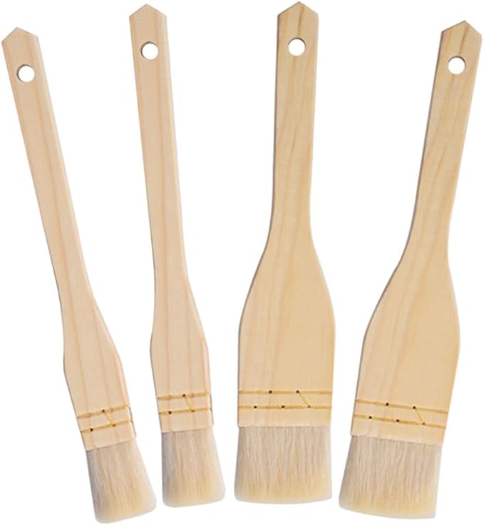 STOBAZA Wooden Handle Oil Brush 4 Pack Pastry Brushes for Baking Bbq Basting Brush for Grilling Kitchen Cooking Tool for Spreading Sauce Butter and Marinade