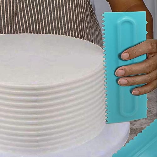 Antallcky Cake Scraper Polisher Set of 6 Pack Decorating Comb and Icing Smoother Mousse Butter Cream Cake Edge Tools, Plastic Sawtooth 12 Design Textures-Blue