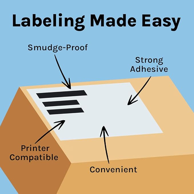 Premium Label Supply White Sticker Half Sheet Labels – 8.5" x 5.5" – Laser/Inkjet Compatible – (2 per Sheet), 100 Sheets - 200 Total Adhesive Labels
