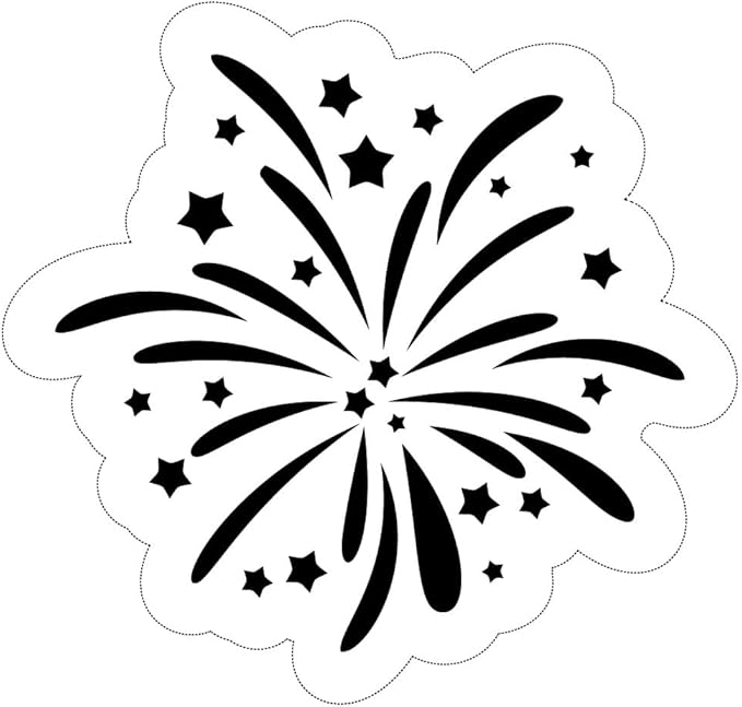 Cookie Cutter and Stencil Set Bundle Kit PYO Cookies Paint Your Own Diy Bakery Fondant Sugar Happy Birthday Wedding Baby Candle Kids Painting Coloring Pages Comb (Fireworks)