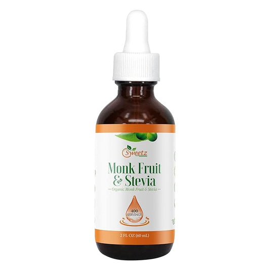 Monk Fruit & Stevia Liquid Sweetener Drops - Natural Sweeteners & Sugar Alternatives - Delicious Blend with No Bitter Aftertaste - Concentrated Sweetener Liquid Drops Extract – 2 FL OZ Glass Bottle (400 Servings)