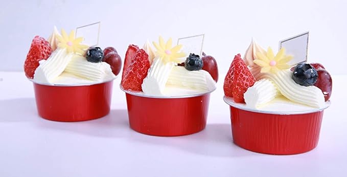 KEISEN 3 4/5" 150ml 5oz 100/PK Disposable Aluminum Foil Cups for Muffin Cupcake Baking Bake Utility Ramekin Cup 100/PK (red)