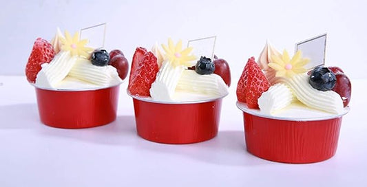 KEISEN 3 4/5" 150ml 5oz 100/PK Disposable Aluminum Foil Cups for Muffin Cupcake Baking Bake Utility Ramekin Cup 100/PK (red)